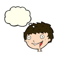 cartoon laughing boy with thought bubble N5
