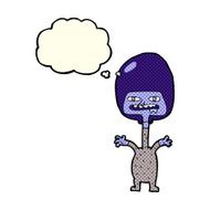 cartoon space alien with thought bubble N9