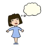 cartoon happy woman in dress with thought bubble N11