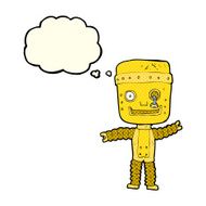 cartoon funny gold robot with thought bubble N5