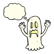 cartoon spooky ghost with thought bubble N20