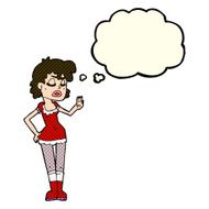 cartoon woman making dismissive gesture with thought bubble N9