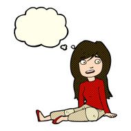 cartoon girl sitting on floor with thought bubble N4