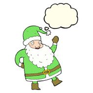funny waving santa claus cartoon with thought bubble N10