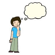 cartoon boy wondering with thought bubble N4