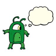 cartoon alien robot with thought bubble N8