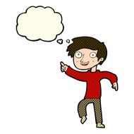 cartoon happy boy pointing with thought bubble N9