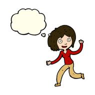 cartoon happy waving girl with thought bubble N5