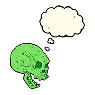 cartoon spooky skull with thought bubble N60