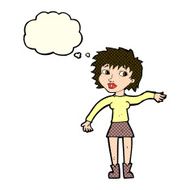 cartoon friendly woman waving with thought bubble N20