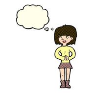 cartoon friendly woman with thought bubble N29