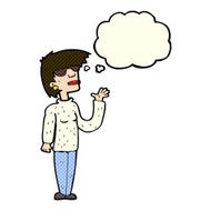 cartoon woman wearing spectacles with thought bubble N17