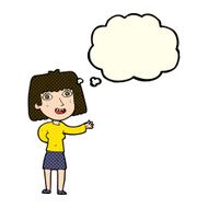 cartoon friendly woman waving with thought bubble N21