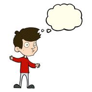 cartoon curious boy with thought bubble N16