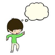 cartoon worried boy pointing with thought bubble N5