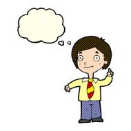 cartoon school boy answering question with thought bubble N21