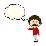 cartoon man with mustache pointing thought bubble N13