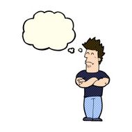 cartoon sulking man with thought bubble N4
