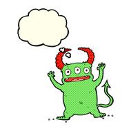 cartoon little devil with thought bubble N8