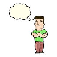 cartoon tough guy with folded arms thought bubble N5