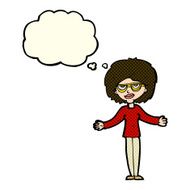 cartoon woman wearing spectacles with thought bubble N18