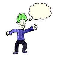 cartoon happy vampire man with thought bubble N13
