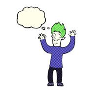 cartoon happy vampire man with thought bubble N14