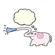 cartoon elephant squirting water with thought bubble N9