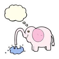 cartoon elephant squirting water with thought bubble N10
