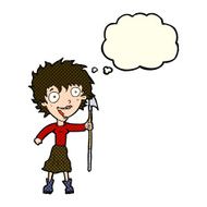 cartoon crazy woman with spear thought bubble N5