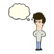 cartoon jaded man with thought bubble N8