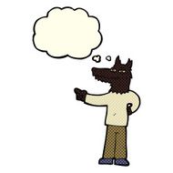 cartoon pointing wolf man with thought bubble N3