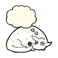 cartoon curled up dog with thought bubble N5