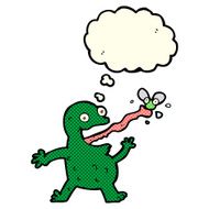 cartoon frog catching fly with thought bubble N5