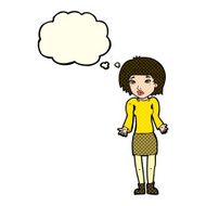 cartoon woman shrugging shoulders with thought bubble N201