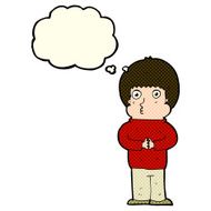 cartoon shy boy with thought bubble N8