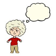 cartoon annoyed old woman with thought bubble N9