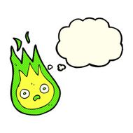 cartoon friendly fireball with thought bubble N9