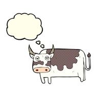 cartoon cow with thought bubble N17