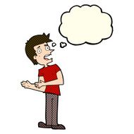 cartoon man making excuses with thought bubble N5