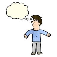 cartoon man shrugging shoulders with thought bubble N12