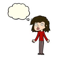 cartoon girl shrugging shoulders with thought bubble N13