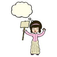cartoon vicorian woman protesting with thought bubble N3