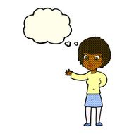 cartoon welcoming woman with thought bubble N5