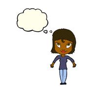 cartoon girl shrugging shoulders with thought bubble N15