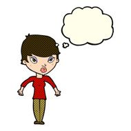 cartoon woman shrugging shoulders with thought bubble N203