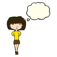cartoon shy woman with thought bubble N20