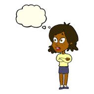 cartoon surprised woman with thought bubble N100