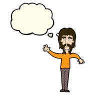 cartoon waving man with mustache thought bubble N5