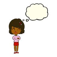 cartoon happy woman with folded arms thought bubble N9